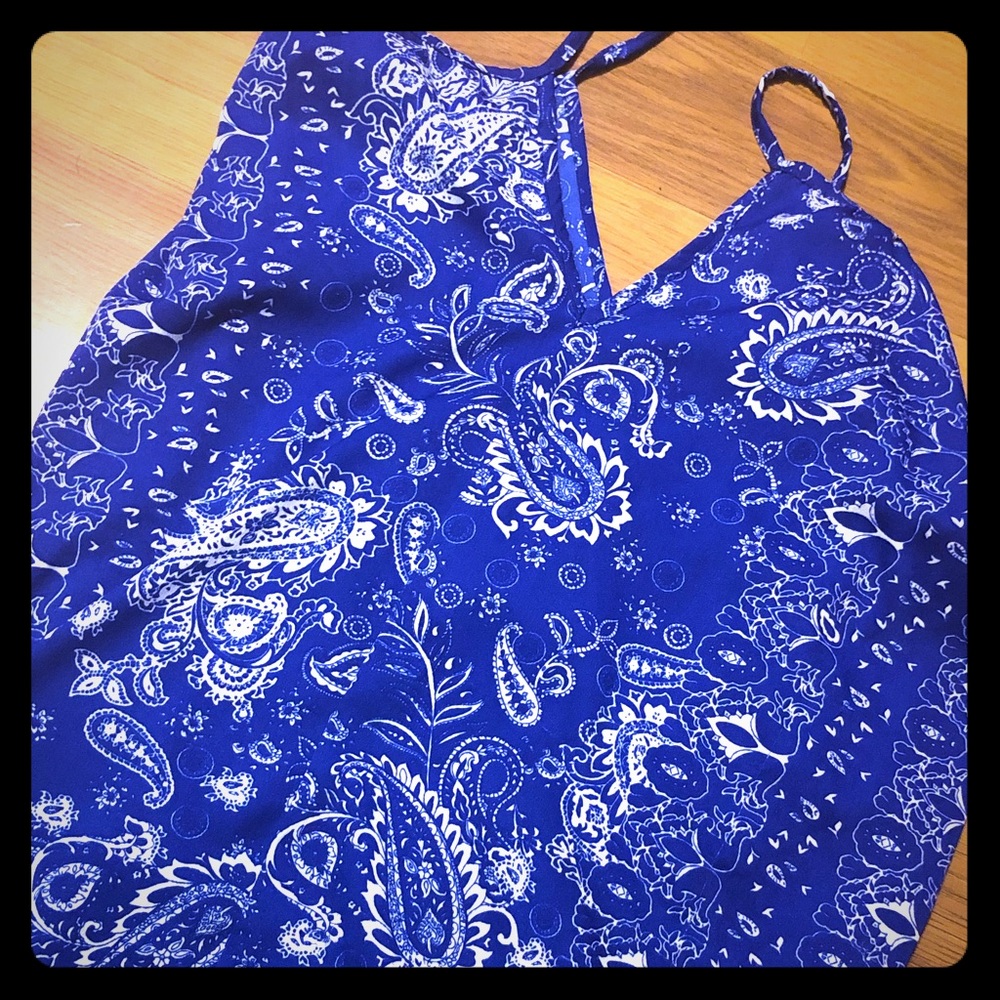Blue and white spaghetti strap tank top